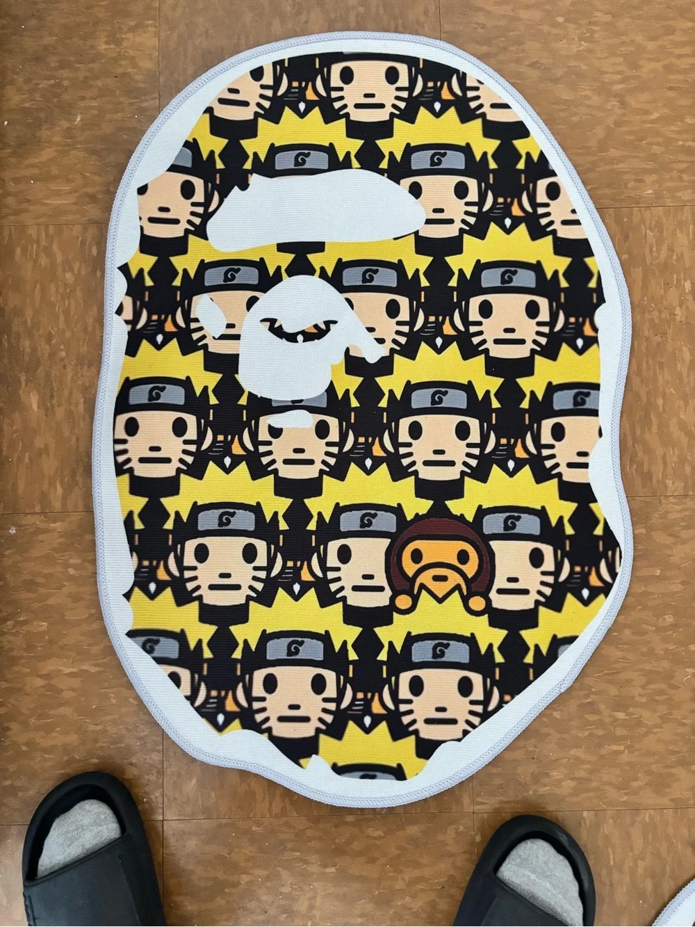 Bape Yellow Naruto Pattern Baby Bib with Ape Head Motif